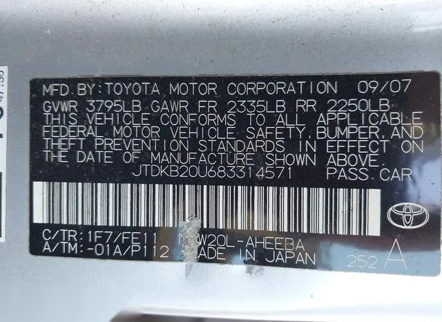 JTDKB20U683314571 2008 2008 Toyota Prius 9