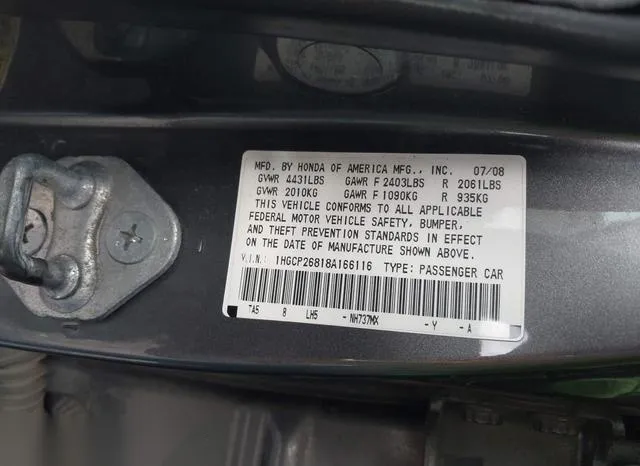 1HGCP26818A166116 2008 2008 Honda Accord- 2-4 Ex-L 9