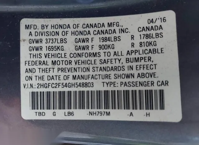 2HGFC2F54GH548803 2016 2016 Honda Civic- LX 9