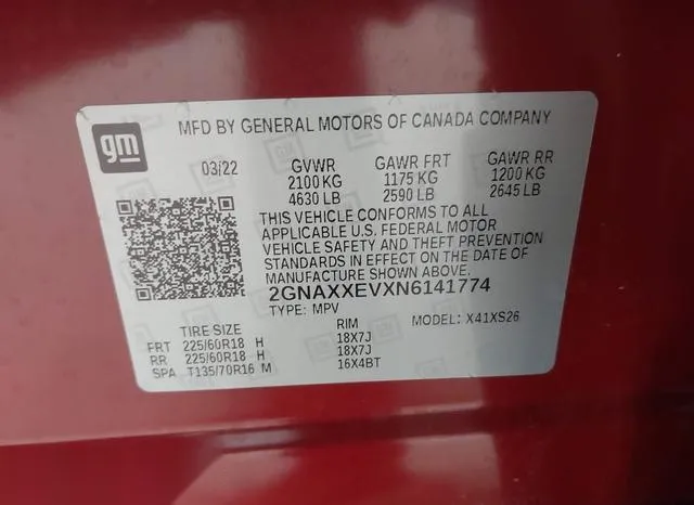 2GNAXXEVXN6141774 2022 2022 Chevrolet Equinox- Awd Premier 9