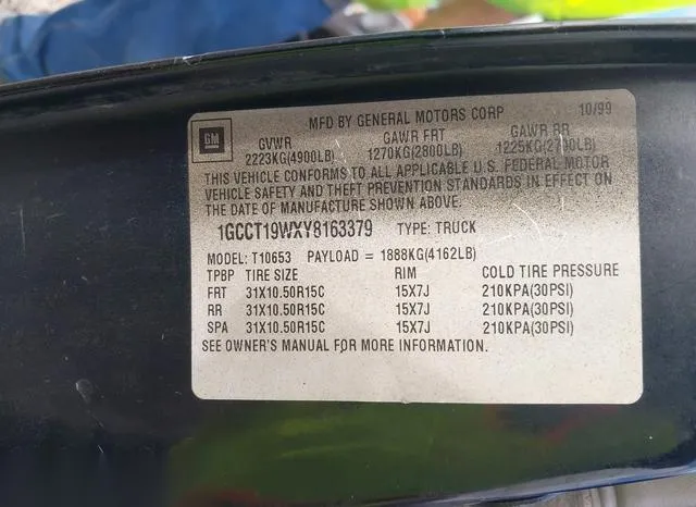 1GCCT19WXY8163379 2000 2000 Chevrolet S10- LS 9