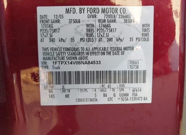 1FTPX14V06NA84533 2006 2006 Ford F-150- Fx4/Lariat/Xl/Xlt 9