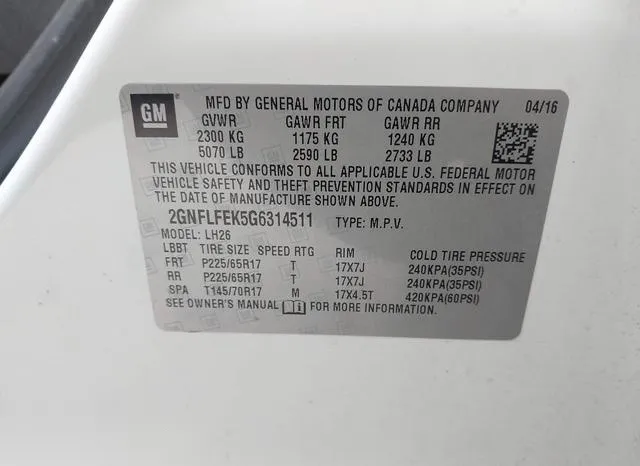 2GNFLFEK5G6314511 2016 2016 Chevrolet Equinox- LT 9