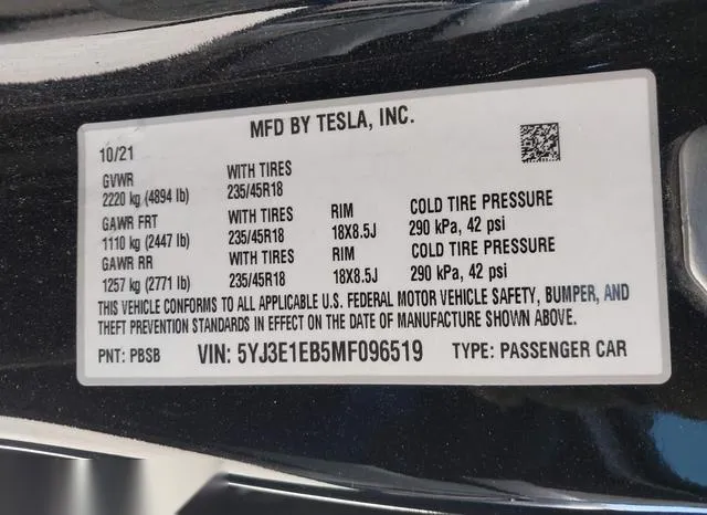 5YJ3E1EB5MF096519 2021 2021 Tesla Model 3- Long Range Dual 9