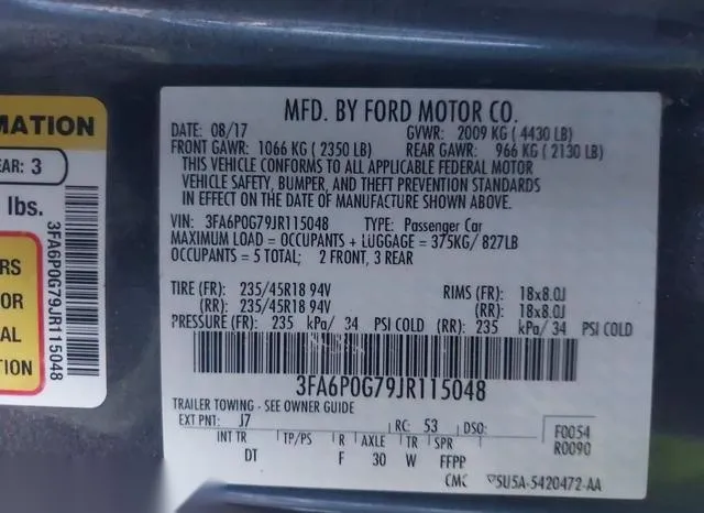 3FA6P0G79JR115048 2018 2018 Ford Fusion- S 9