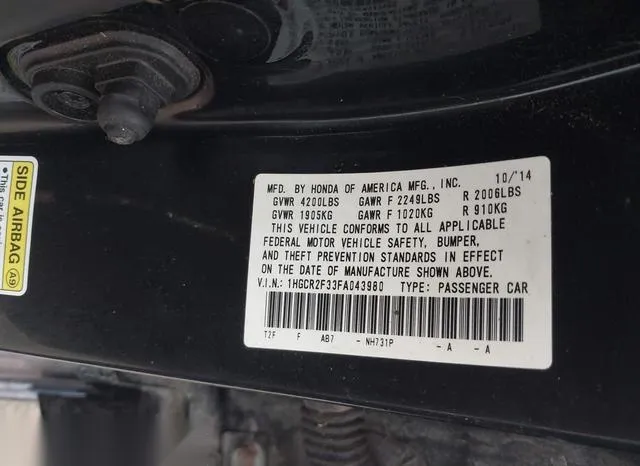 1HGCR2F33FA043980 2015 2015 Honda Accord- LX 9