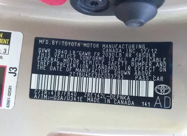 2T1BU4EE2DC003793 2013 2013 Toyota Corolla- LE 9