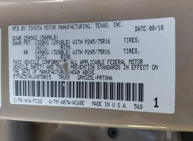 5TFAZ5CNXJX070015 2018 2018 Toyota Tacoma- Sr5 V6 9