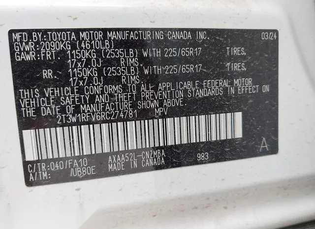 2T3W1RFV6RC274781 2024 2024 Toyota RAV4- Xle 9