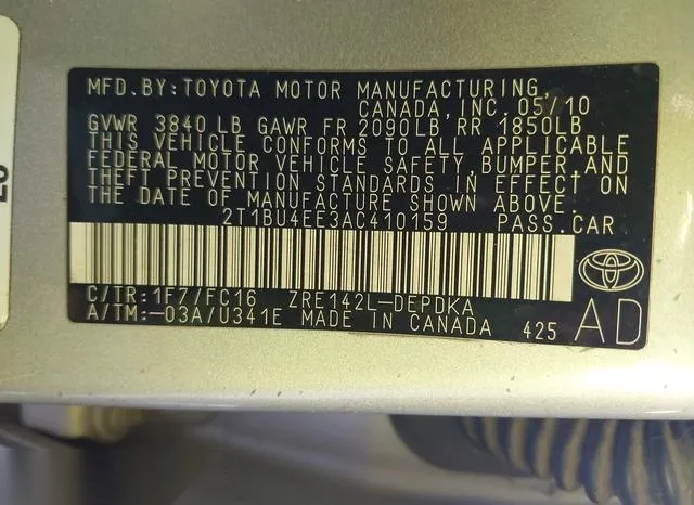 2T1BU4EE3AC410159 2010 2010 Toyota Corolla- LE 9