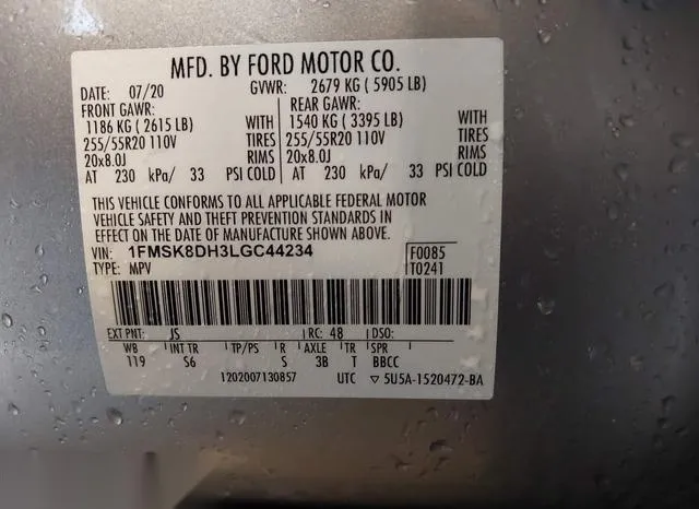 1FMSK8DH3LGC44234 2020 2020 Ford Explorer- Xlt 9