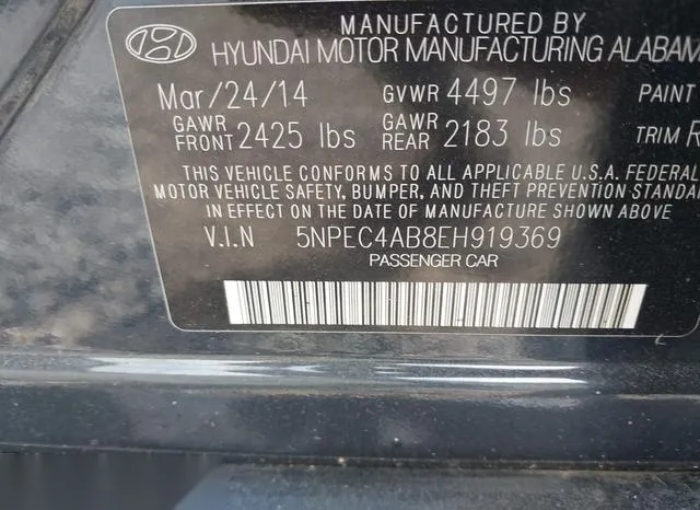 5NPEC4AB8EH919369 2014 2014 Hyundai Sonata- Se 2-0T 9