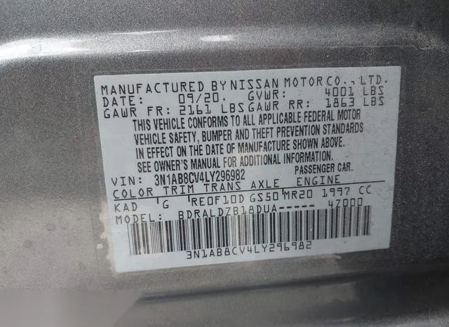 3N1AB8CV4LY296982 2020 2020 Nissan Sentra- Sv Xtronic Cvt 9