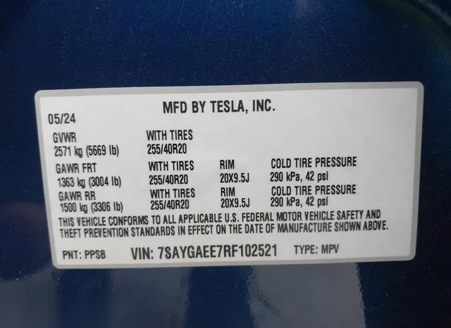 7SAYGAEE7RF102521 2024 2024 Tesla Model Y- Long Range Dual 9