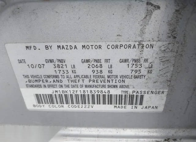 JM1BK12F181839848 2008 2008 Mazda 3- I 9