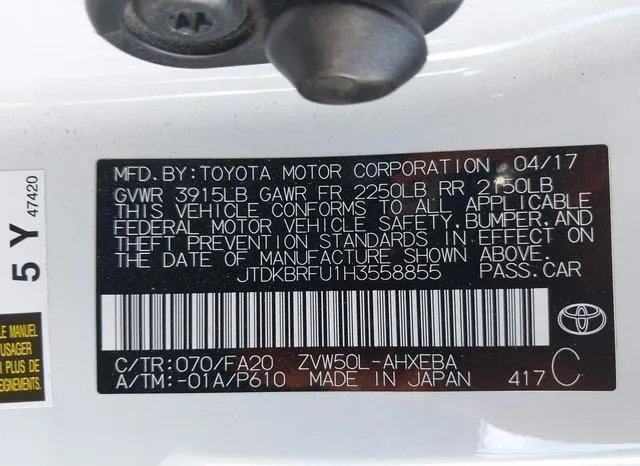 JTDKBRFU1H3558855 2017 2017 Toyota Prius- Two 9