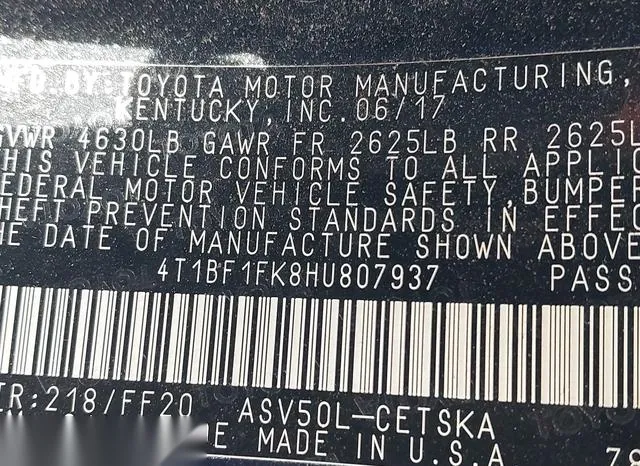 4T1BF1FK8HU807937 2017 2017 Toyota Camry- SE 9