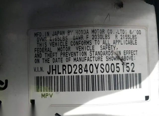 JHLRD2840YS005152 2000 2000 Honda CR-V- LX 9