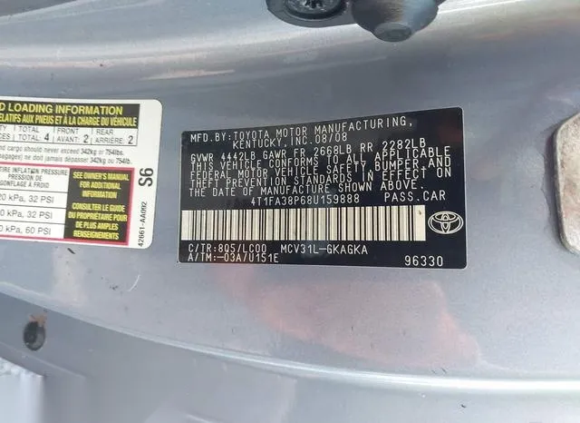 4T1FA38P68U159888 2008 2008 Toyota Camry- Solara Sle 9