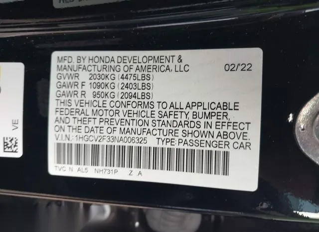 1HGCV2F33NA006325 2022 2022 Honda Accord- Sport 2-0T 9