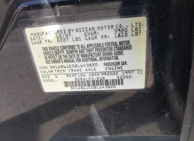 3N1AB61E08L643820 2008 2008 Nissan Sentra- 2-0S 9