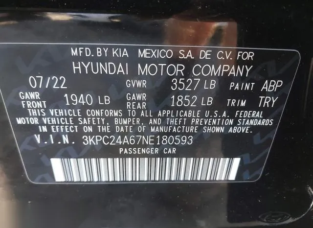 3KPC24A67NE180593 2022 2022 Hyundai Accent- Sel 9