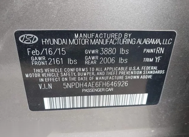 5NPDH4AE6FH646926 2015 2015 Hyundai Elantra- SE 9