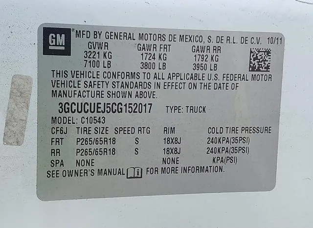 3GCUCUEJ5CG152017 2012 2012 Chevrolet Silverado- C1500 Hybrid 9