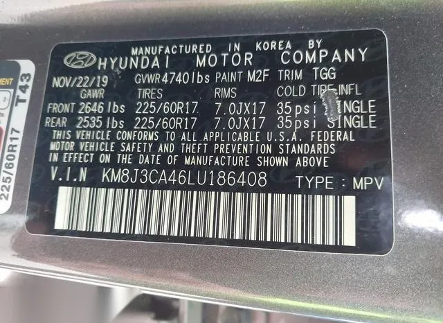 KM8J3CA46LU186408 2020 2020 Hyundai Tucson- Value 9