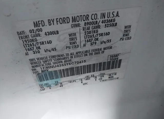 1FMNU43S5YEC70415 2000 2000 Ford Excursion- Limited 9