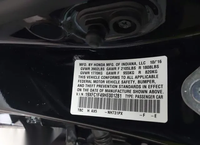 19XFC1F49HE001281 2017 2017 Honda Civic- Ex-T 9