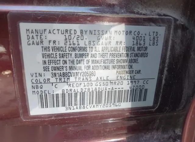 3N1AB8CVXMY205960 2021 2021 Nissan Sentra- Sv Xtronic Cvt 9