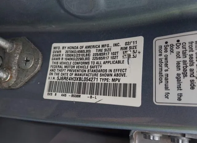 5J6RE4H3XBL054271 2011 2011 Honda CR-V- LX 9