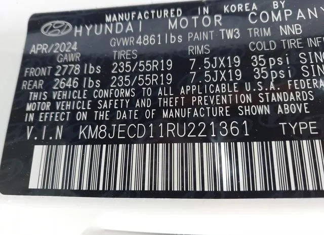 KM8JECD11RU221361 2024 2024 Hyundai Tucson- Hybrid Limited 9