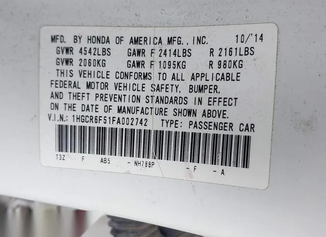 1HGCR6F51FA002742 2015 2015 Honda Accord- Hybrid Ex-L 9