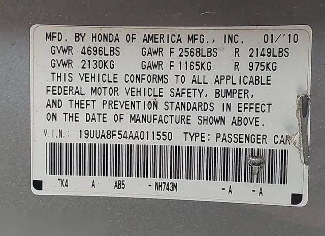 19UUA8F54AA011550 2010 2010 Acura TL- 3-5 9