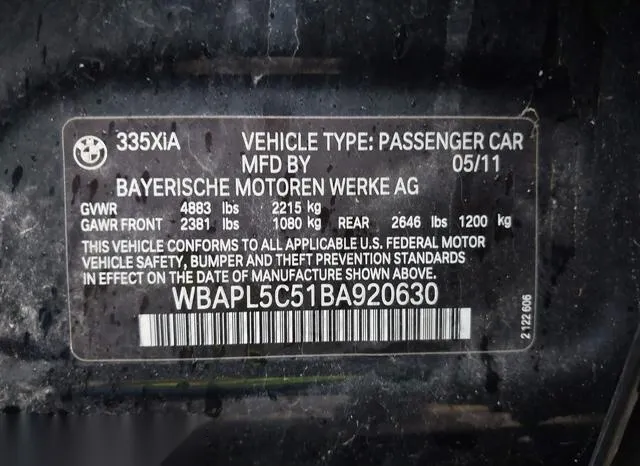 WBAPL5C51BA920630 2011 2011 BMW 3 Series- 335I Xdrive 9