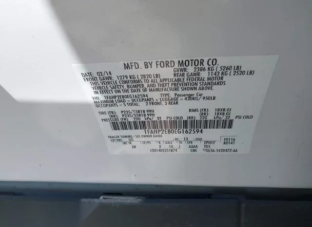 1FAHP2E80EG162594 2014 2014 Ford Taurus- Sel 9