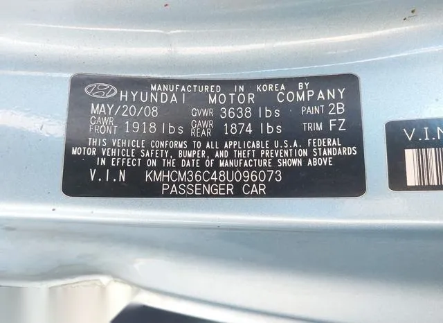 KMHCM36C48U096073 2008 2008 Hyundai Accent- GS 9