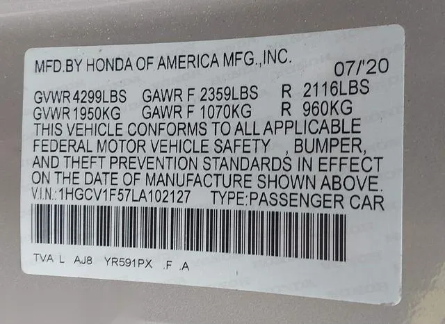 1HGCV1F57LA102127 2020 2020 Honda Accord- Ex-L 9