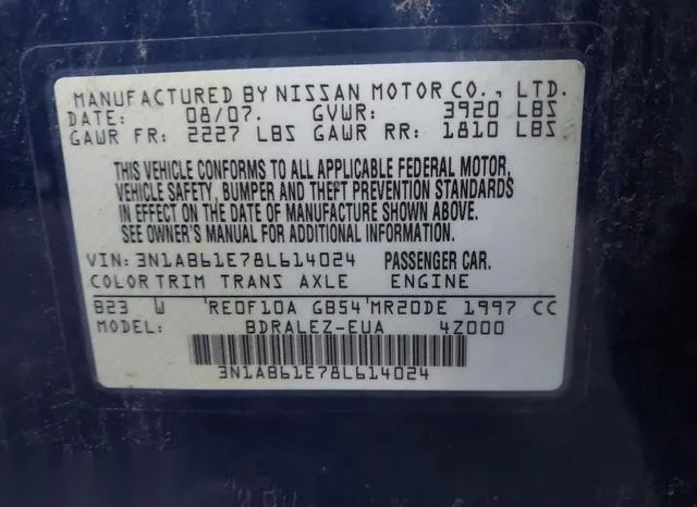 3N1AB61E78L614024 2008 2008 Nissan Sentra- 2-0S 9