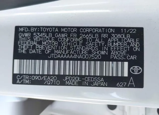 JTDAAAAA4NA007520 2022 2022 Toyota Mirai- Xle 9