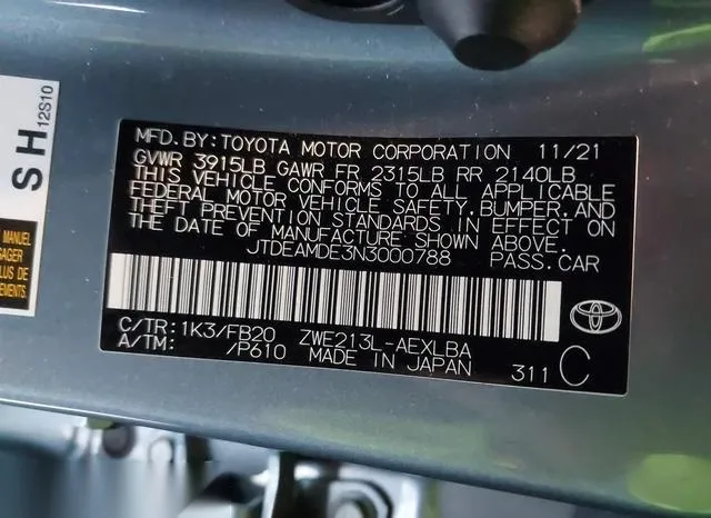 JTDEAMDE3N3000788 2022 2022 Toyota Corolla- Hybrid Le 9