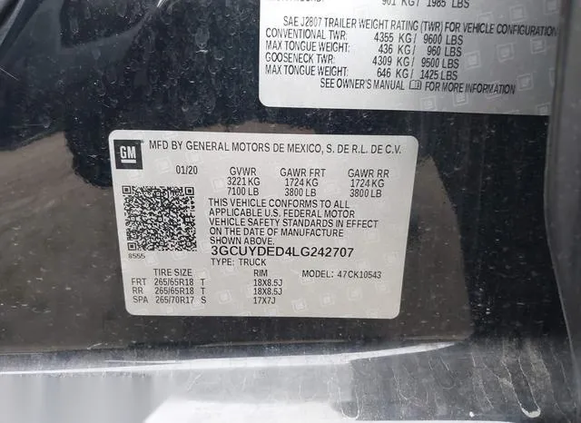 3GCUYDED4LG242707 2020 2020 Chevrolet Silverado 1500- 4Wd 9