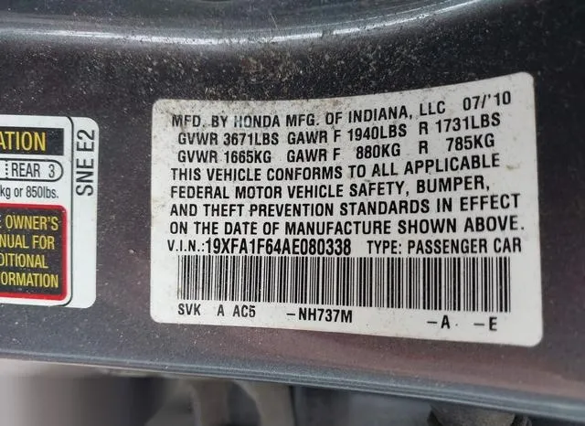 19XFA1F64AE080338 2010 2010 Honda Civic- Lx-S 9