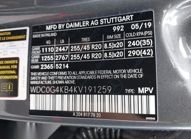 WDC0G4KB4KV191259 2019 2019 Mercedes-Benz GLC 300- 4Matic 9