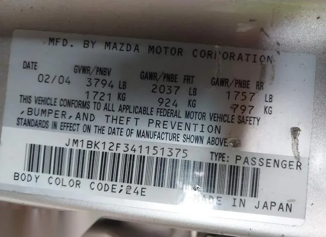 JM1BK12F341151375 2004 2004 Mazda 3- I 9