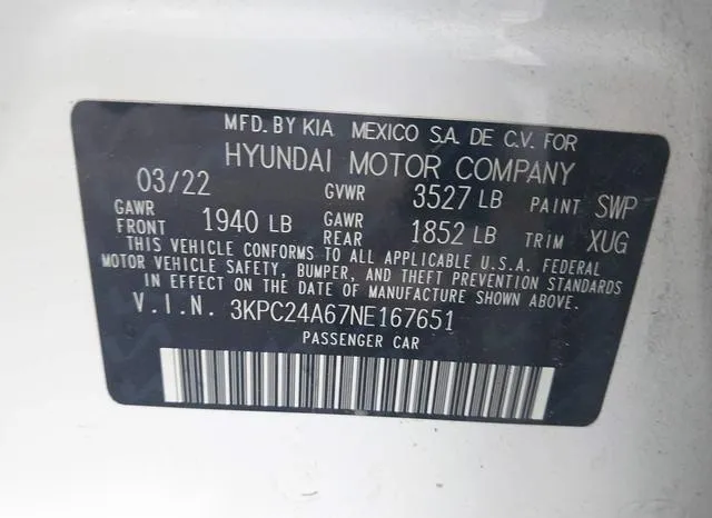 3KPC24A67NE167651 2022 2022 Hyundai Accent- Sel 9