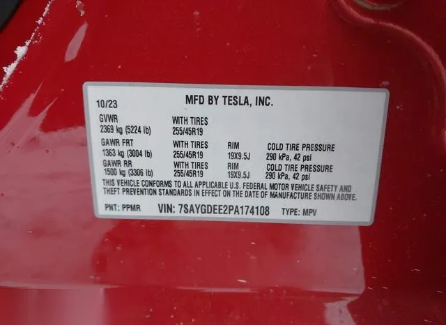 7SAYGDEE2PA174108 2023 2023 Tesla Model Y 9