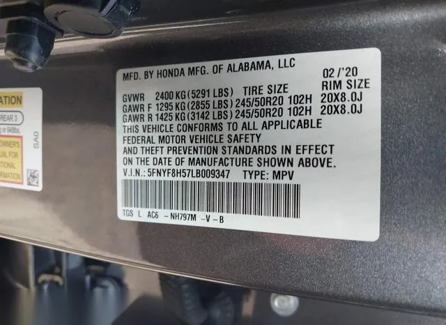 5FNYF8H57LB009347 2020 2020 Honda Passport- Awd Ex-L 9